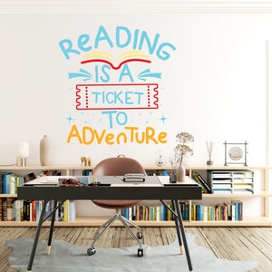 Reading is a ticket to Adventure And Books Wandtattoa Deko Bücher Wandaufkleber Buch Wand kunst BuchLiebhaber Geschenke Buch Wandsticker Dekor 305EZ