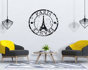 Vinilo decorativo de pared de París, pegatina de pared con el horizonte de París, arte de pared de la Torre Eiffel, decoración de pared de la Torre Eiffel SG586