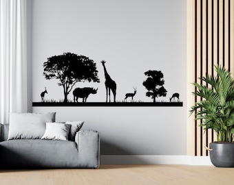 Vinilo decorativo de pared de la sabana africana con animales de safari, arte mural africano SG 1197