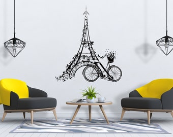 Vinilo decorativo de pared de París, pegatina de pared con el horizonte de París, arte de pared de la Torre Eiffel, decoración de pared de la Torre Eiffel SG579
