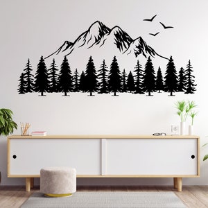 Nature Mountains Wall Decal  Mountain and Forest Wall Sticker Camping Outdoors AdventureTree Wall Decal  Pine Trees Wall Decor 1211EZ