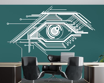 Circuit Board Office Wall Decal, Technology Vinyl Wall Art Decals, Gamer Room Decal, Computer IT Decor, Software Wall Sticker Office 1124EZ