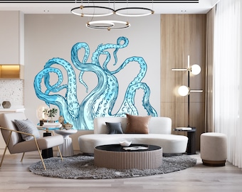 Octopus Wall Decor, Octopus Wall Decals, Tentacles Wall Art, Stickers Bedroom Octopus Wall Vinyl Watercolor Nursery Wall Decals Art 1814EZ