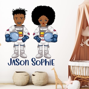 Large Name Astronaut Little Afro Girl Boy custom name Wall Decal Beauty African Blessed Room Gifts Her Vinyl Wall Art Sticker 905EZ