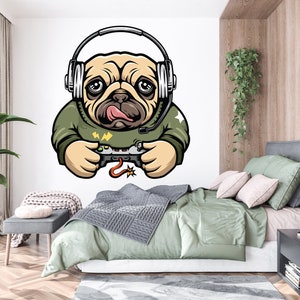 Gamer Wall Decor Dog Gamer Controller decal Video Game Wall Decals Gamer Kids Bedroom Game Vinyl Wall Art Decals Kids Sticker 1515EZ