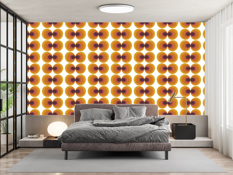 60s 70s Retro Wallpaper Floral Wallpaper Vintage Wallpaper Seamless Wall Decor Vintage Fabric Removable Self Adhesive Wallpaper 636EZ image 3