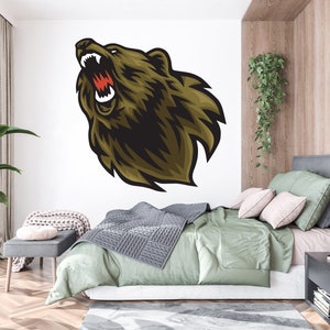 Angry Bear Head Wall Decal, Bear Wall Art, Bear Wall Decor Bear Wall Sticker Animal Wall Sticker Bear Wall Decor Watercolor, Bedroom 573EZ