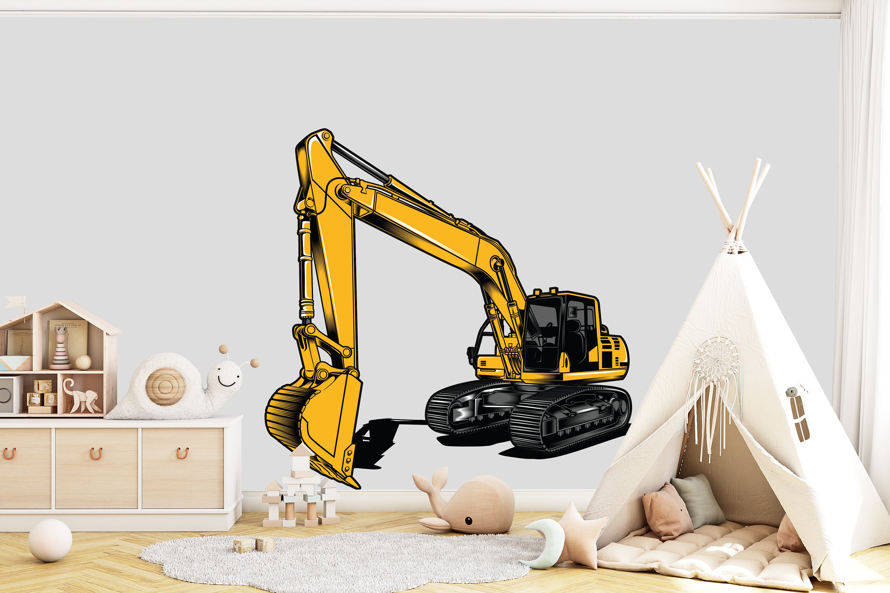 Construction Excavator Wall Decal  Heavy Construction Wall Sticker  Excavator Wall Decor  Decals for Boys  1646EZ