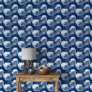 Wave Wallpaper Japanese Wave Fabric Great Wave Wallpaper Ocean Wave Seamless Wall Decor Sea Fabric Removable Self Adhesive Wallpaper 1001EZ
