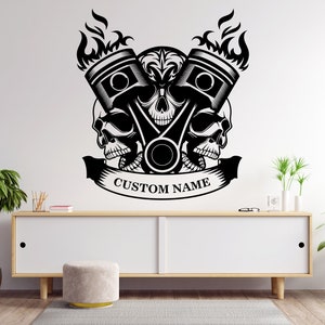 Mechanic Car wall decal Skull Mechanic decal Car Stickers Pistons Custom Decal Art Stickers Skull Car Stickers Decal Car Decor 1714EZ