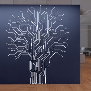 Tree Circuit Board Office Wall Decal, Technology Vinyl Wall Art Decals, Gamer Room Decal, Computer IT Decor, Software Sticker Office 1767EZ