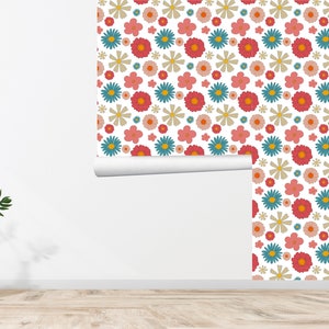 60s 70s Retro Wallpaper Floral Wallpaper Vintage Wallpaper Seamless Wall Decor Vintage Printed Removable Self Adhesive Wallpaper 629EZ
