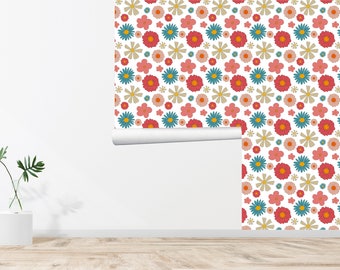 60s 70s Retro Wallpaper Papel pintado floral Papel tapiz vintage Decoración de pared sin costura Vintage Impreso Extraíble Papel tapiz autoadhesivo 629EZ
