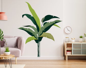 Floral Leaves Wall Vinyl Sticker Decal, Botanical Wall Decoration, Tropical Jungle Leaves Decal, Floral Wall Decor Garden Wall Decals 1393EZ