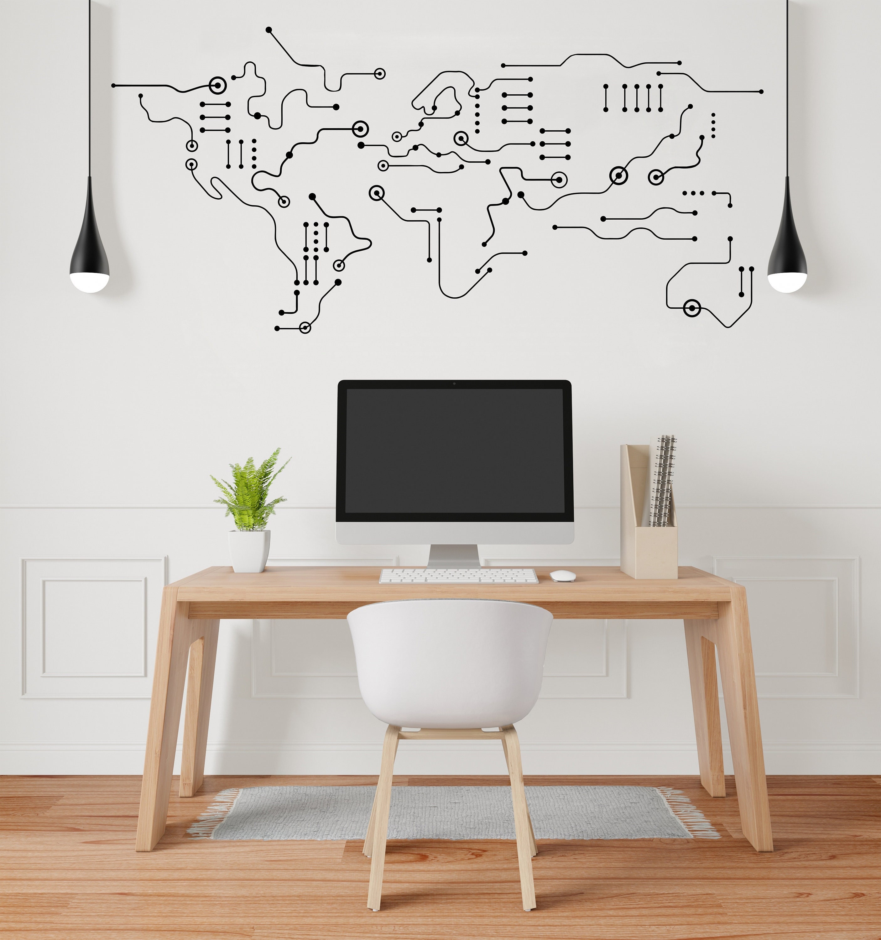 Circuit Board World Map Office Wall Art Decal Technology Etsy