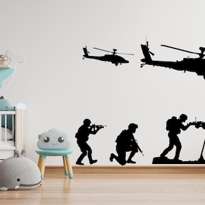 Military wall Decals Helicopter Wall Decal Soldier Wall Decal Soldier Wall Art Helicopter Vinyl Wall Sticker-Boy Room 1368EZ