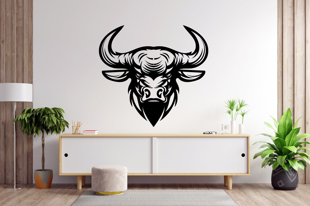 Bull Head Wall Decor, Bull Wall Decals, Bull Wall Art, Stickers Bedroom ...