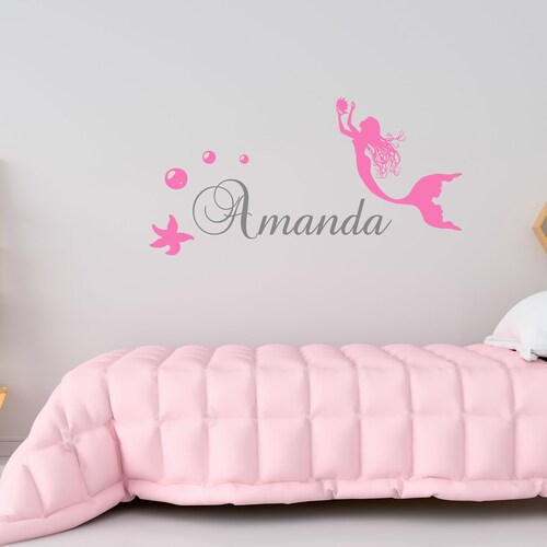 Name Decal Mermaid Wall Decal Starfish Nursery With Etsy