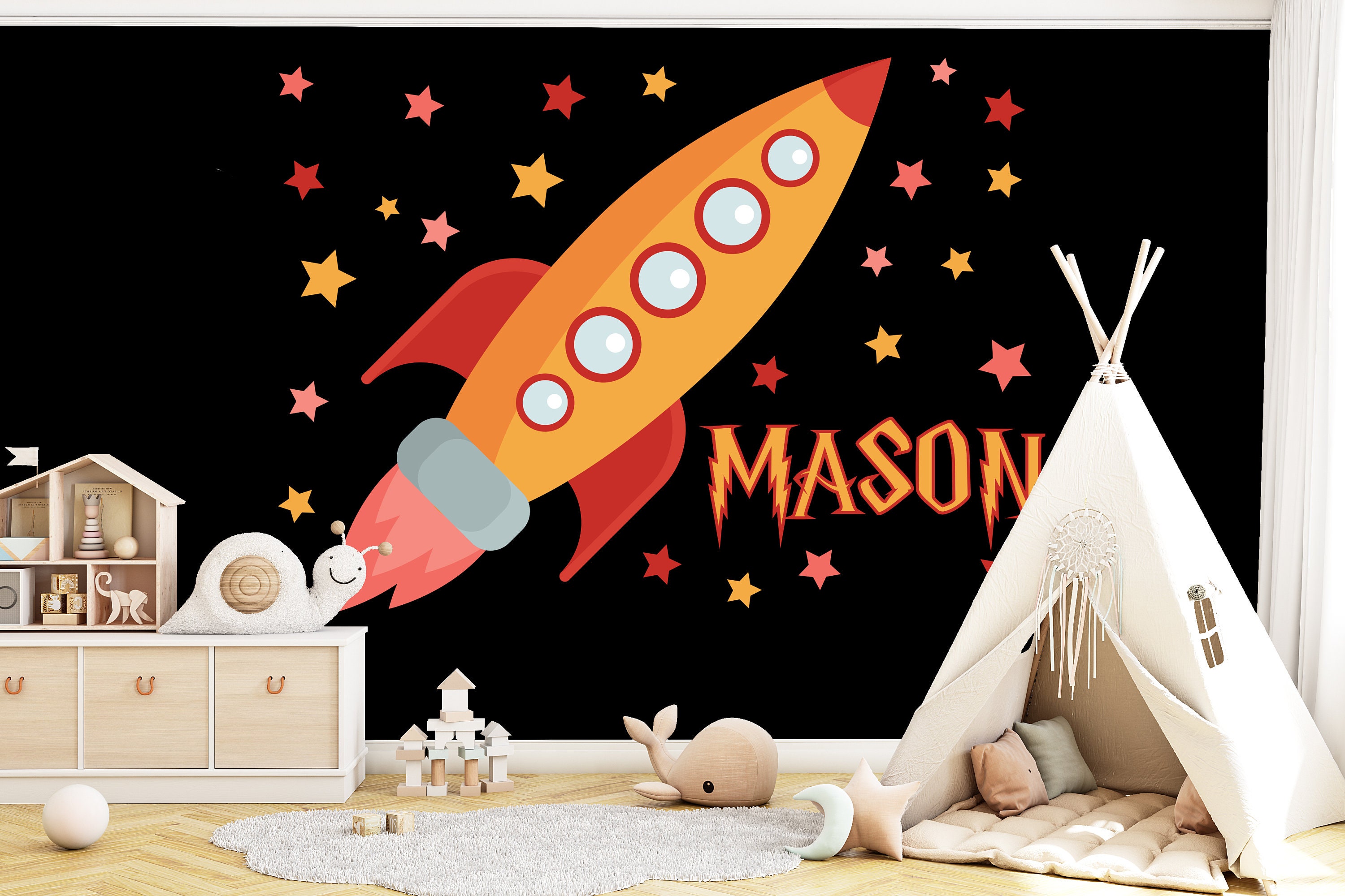 Custom Name Spaceship Wall Decal Personalized Gifts Rocket Wall Decal ...