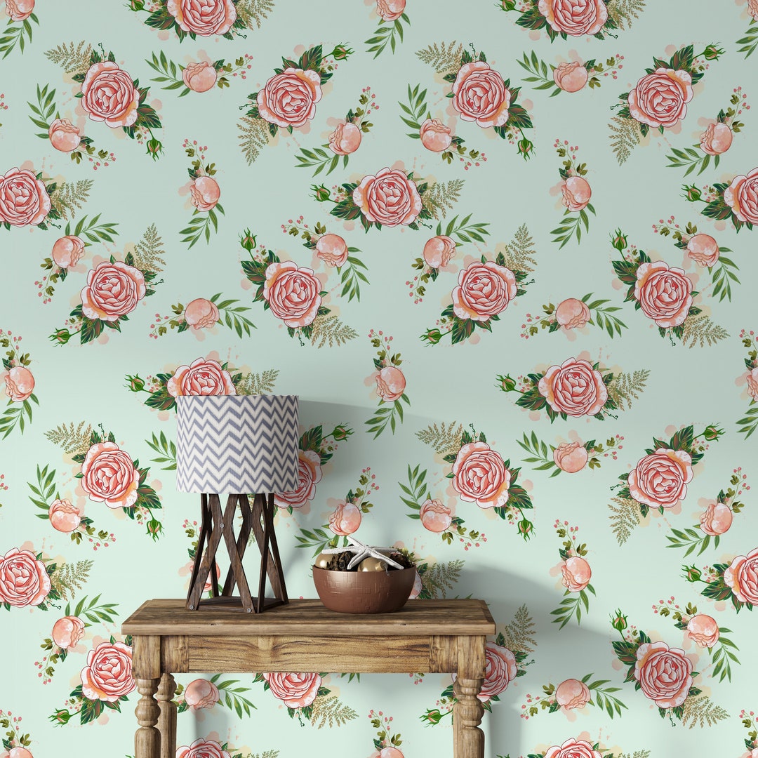 Rose Flower Wallpaper Nursery Floral Wallpaper Peel and Stick Etsy