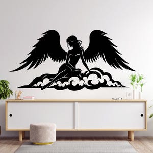 Angel Girl Wings, Flower Wings Mid Century Modern Boho Angel Wings Decal Stickers Nursery Decor Kids Room Wall Art Home Decor 1965EZ