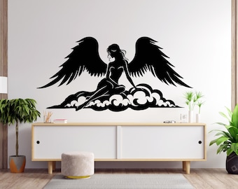 Angel Girl Wings, Flower Wings Mid Century Modern Boho Angel Wings Decal Stickers Nursery Decor Kids Room Wall Art Home Decor 1965EZ