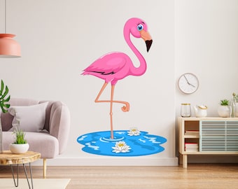 Arte mural de flamencos, vinilo decorativo de verano para sala de estar tropical, pegatinas de flamencos para la habitación del bebé, decoración infantil, arte mural para el hogar 859EZ
