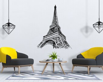Vinilo decorativo de pared de París, pegatina de pared con el horizonte de París, arte de pared de la Torre Eiffel, decoración de pared de la Torre Eiffel SG578
