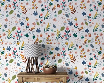 Papel pintado de flores Papel pintado floral Papel pintado floral Decoración de pared sin costuras Vintage Impreso Papel tapiz autoadhesivo extraíble 951EZ