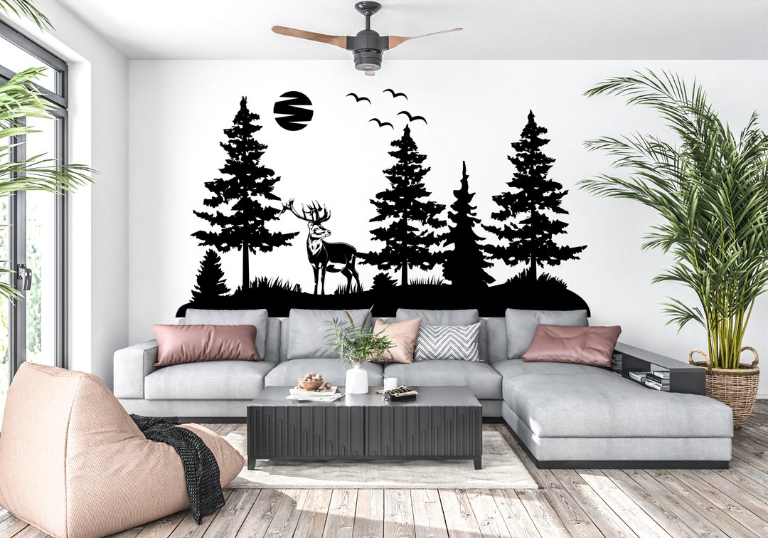 Deer Forest Wall Decor Custom Deer Wall Decal Forest Tree Wall Sticker ...