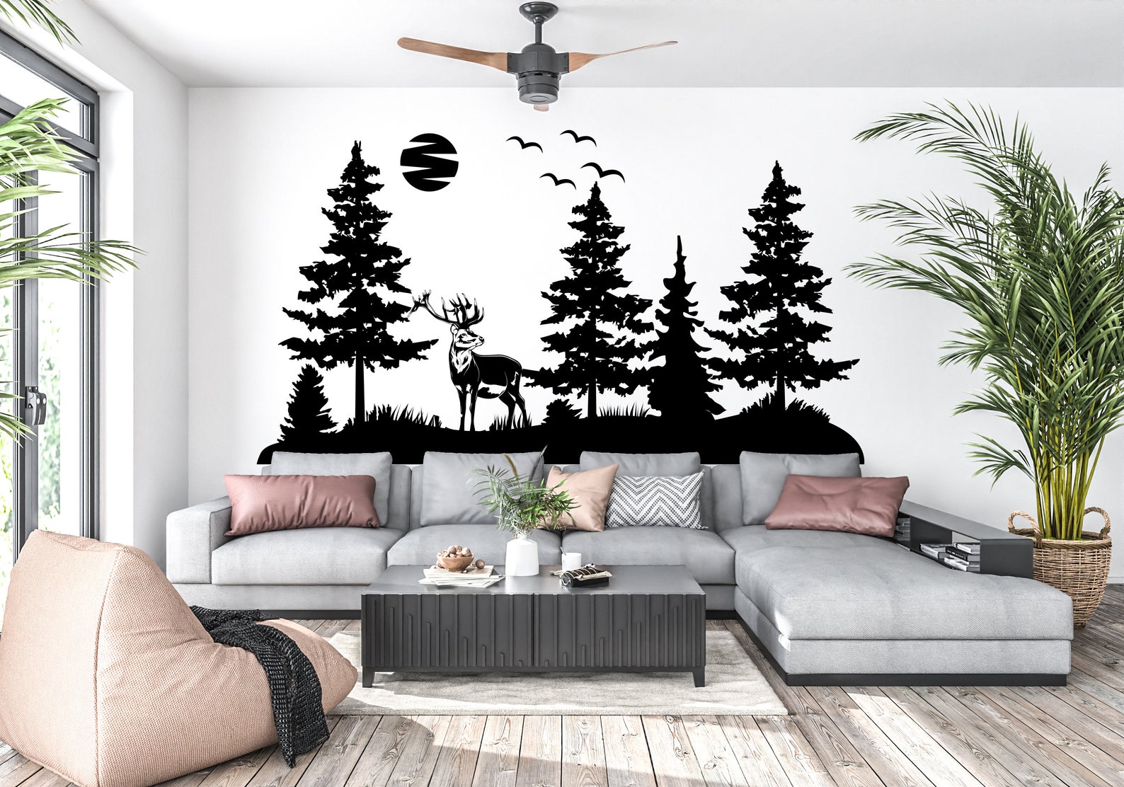 Deer Forest Wall Decor Custom Deer Wall Decal Forest Tree Wall Sticker ...