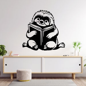 Faultier lesen Wandtattoo, Faultier Wandkunst, Faultier Schlafmodus Wand-Dekor Buch Wandaufkleber Faultier Wand-Dekor 1689EZ