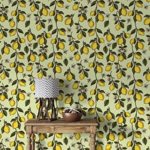Lemon Tree Wallpaper Italian Kitchen Wallpaper Citrus Wall Decor Lemon Wall stickers Printed Removable Self Adhesive Wallpaper 985EZ