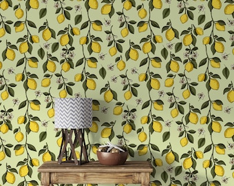 Lemon Tree Wallpaper Italian Kitchen Wallpaper Citrus Wall Decor Lemon Wall stickers Printed Removable Self Adhesive Wallpaper 985EZ
