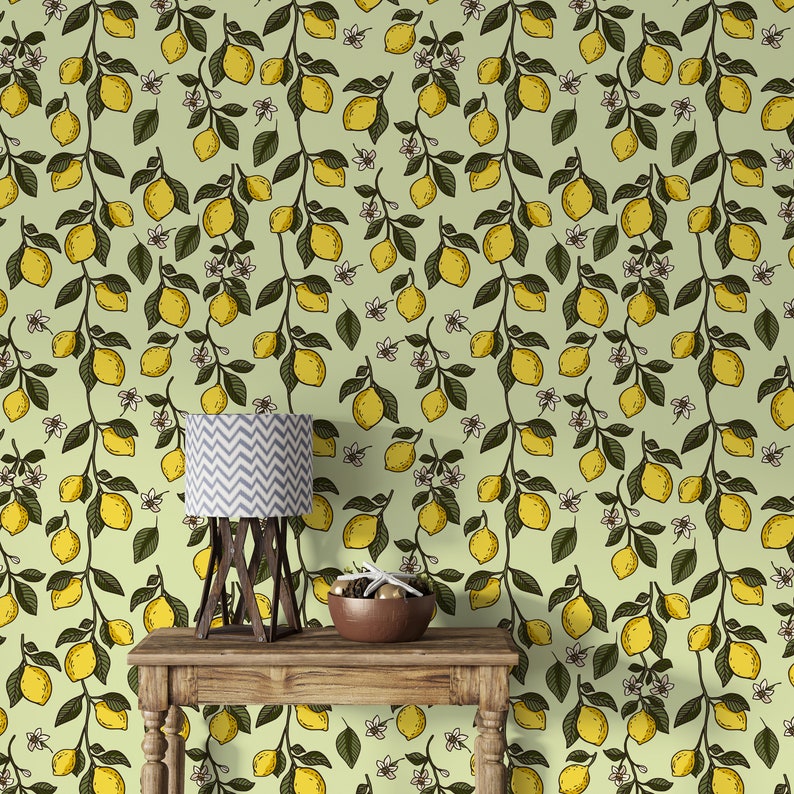 Lemon Tree Wallpaper Italian Kitchen Wallpaper Citrus Wall - Etsy