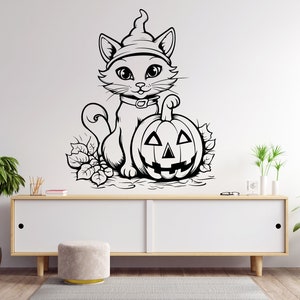 Cat Pumpkin Wall Decal, Cat Pumpkin Wall Art, Cat Pumpkin Wall Decor Pumpkin Wall Sticker Cat Halloween wall decal Home Wall Decor 1753EZ
