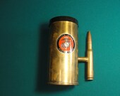 U.S.M.C. Marine Corp WWII Trench Art - 75mm Brass Shell ( quot 1944 quot dated) Drinking Mug (w .50 Cal. Handle)