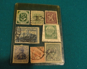 Eight (8) Early German Stamps - 1910's-1920's - Cancelled "5000 Mark Deutsches Reich"-Wartburg Castle-1923, "20 Deutsches Reich", etc.