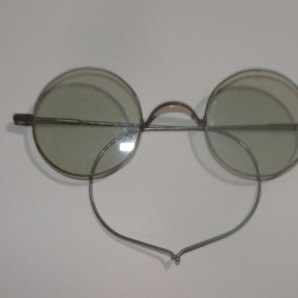 Vintage Wire-Rim Medical "Sun" Eyeglasses - Tinted Light Gray-Green Round Lenses - Metal Frames