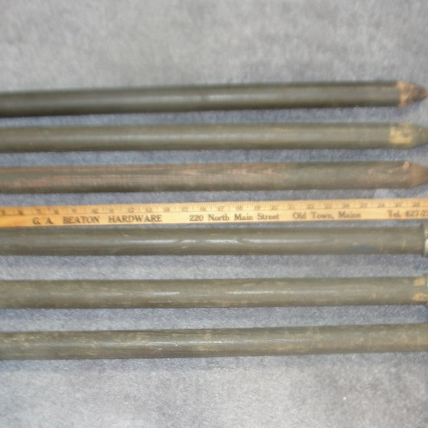 Six (6) US Army 30-1/4" Headquarters Tent Stakes / Wood (single metal band head)