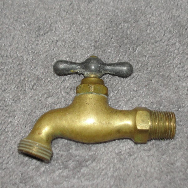 Vintage Brass Threaded Barrel Tap / Faucet Spigot w/Pewter Handle