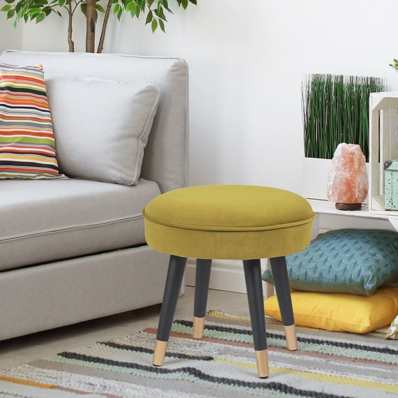 Round Velvet Footrest Stool Tufted Ottoman Coffee Table For Round Velvet Footrest Stool Tufted, Coffee Table Footrest Pillow