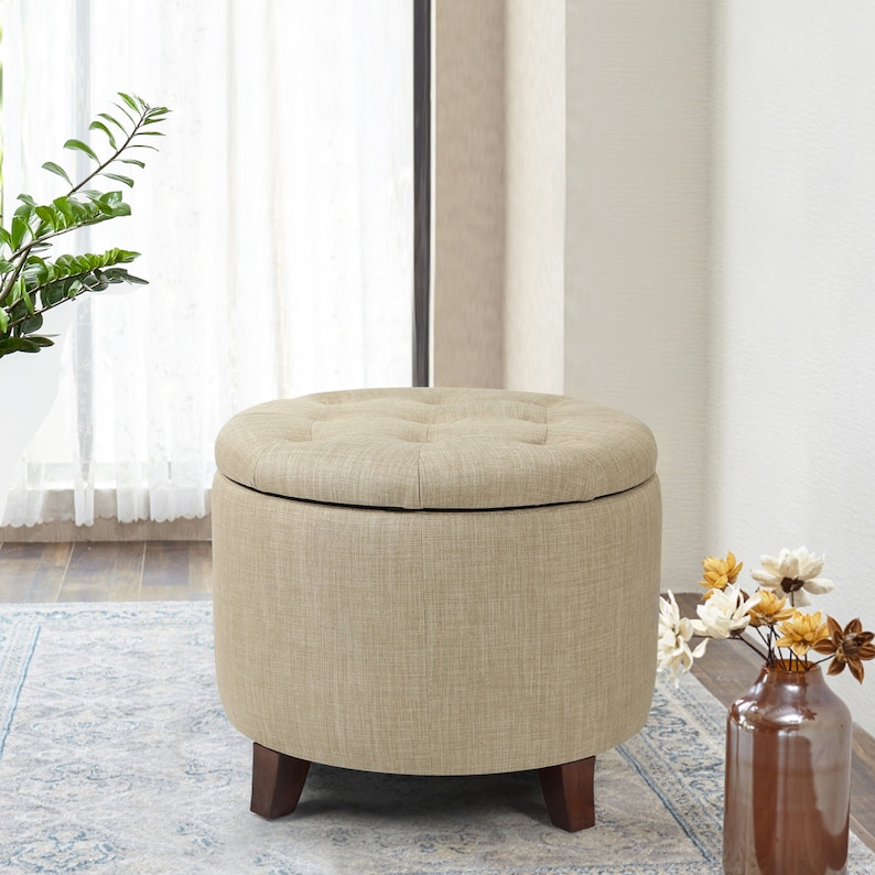 Round Pouffe Ottoman with Storage Coffee Table with Removable | Etsy