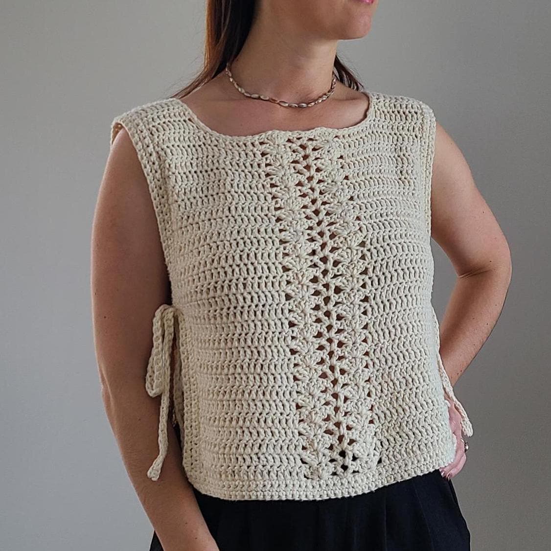 トップス MEDI SHELL MOTIF CROCHET KNIT VEST ameri ameri MEDI SHELL MOTIF CROCHET KNIT VEST