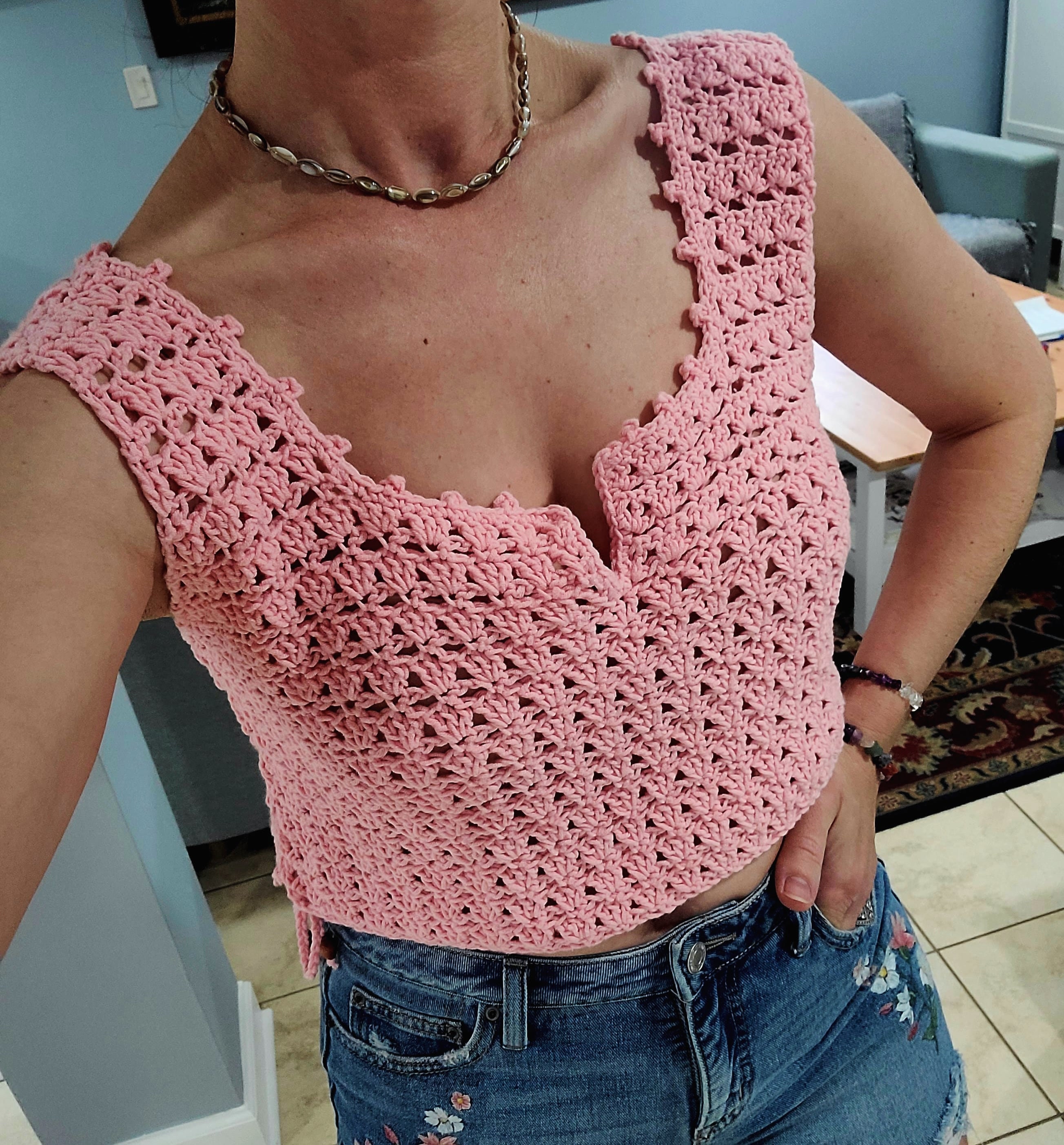 トップス antique coral pink crochet cover top Vintage Coral Pink Crochet Top Tunic With Fringe Size XS - Etsy