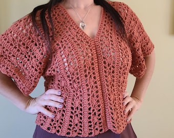 Crochet Lacy Top Pattern: Women's V-Neck Tee (PDF Pattern)