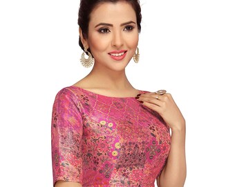 Designer Pink Cotton Slub Blouse New Indian Designer Readymade Blouse For Women Wedding,Party Wear Saree Choli Top Tunic Sari Blouse