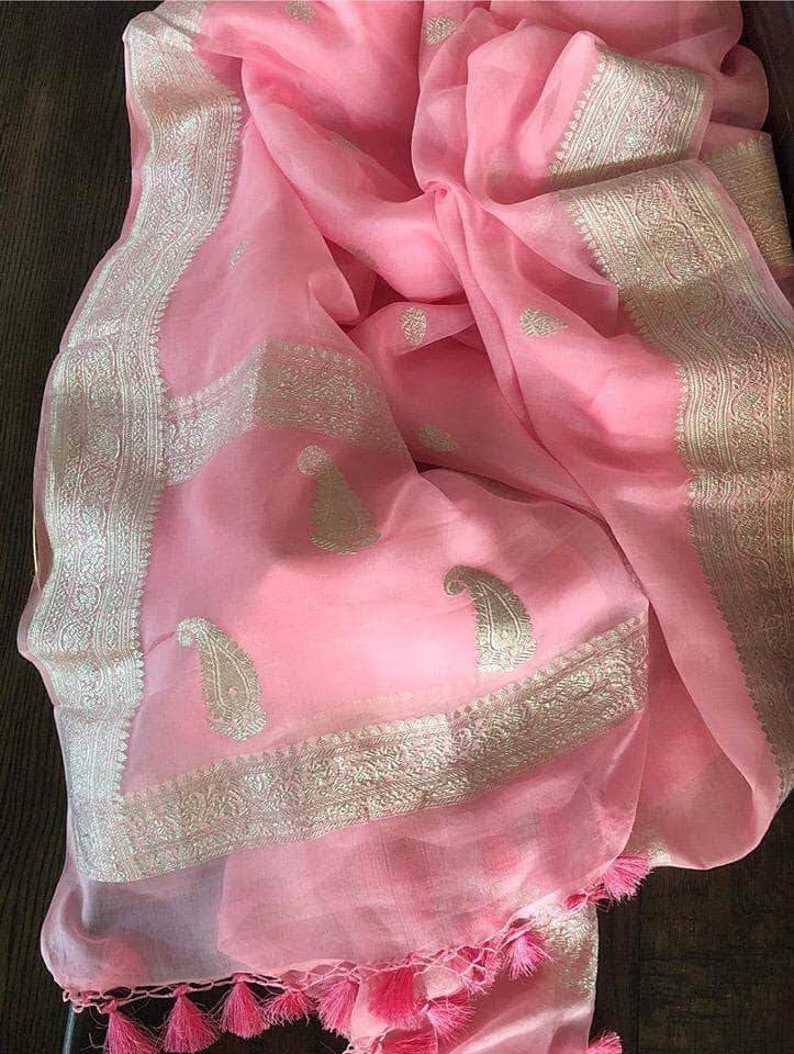 Exclusive khadi Chiffon Durga Puja Zari Work Pure Banarasi Silk Handwoven Saree Designer Weaving Fabric Sari Women With Running Blouse Piece