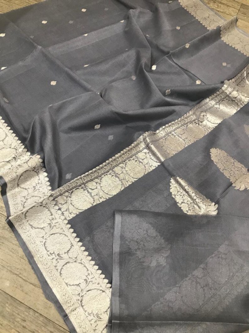 Exclusive Durga puja Zari Work Pure Georgette Chiffon Khadi Banarasi Silk Saree Designer Weaving Fabric Sari Women With Running Blouse Piece