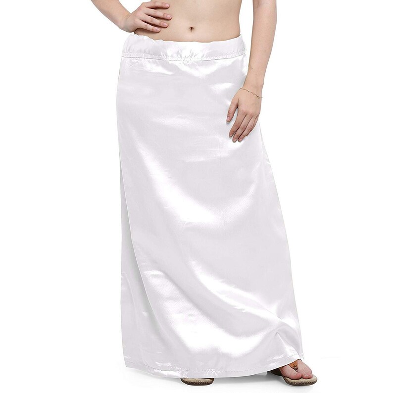 White Readymade Women/'s Free Size Satin Silk Solid Sari Petticoat In Skirt For Saree Under Skirt Stitched Craft Clothing Shapewear